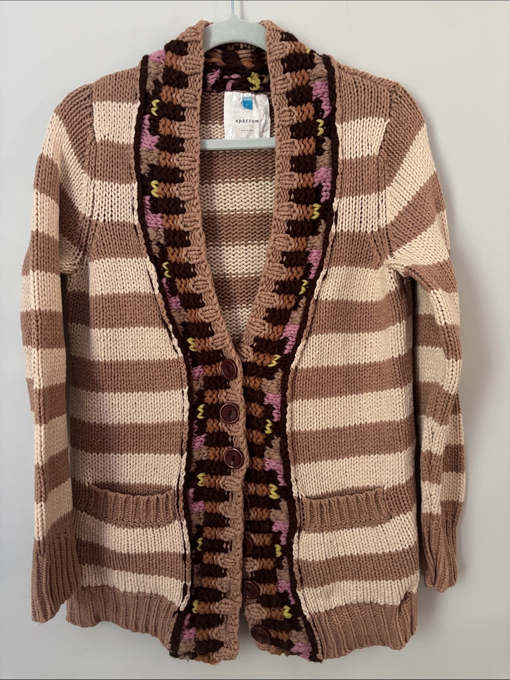 Anthropologie Sparrow Striped Chunky Knit Cardigan Sweater